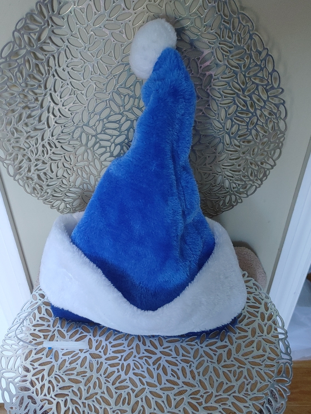 Source Unknown Blue and White Plush Santa Hat - Kids Costume